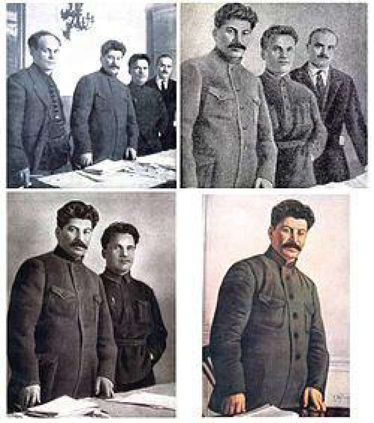 Eden za drugim so iz Stalinove bližine (in fotografij) izginjali njegovi dolgoletni politični soborci. Na prvi fotografiji od leve proti desni: član centralnega komiteja Sovjetske zveze Niko...