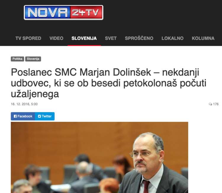 Tako je Nova24TV, medij SDS, "razkrivala" domnevno udbovsko preteklost Marjana Dolinška, verjetnega novega poslanca SMC, ki gre zdaj v koalicijo s SDS.