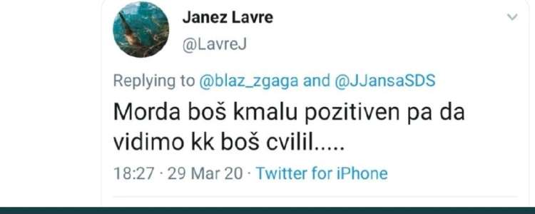 Eden od neprimernih tvitov Janeza Lavreta, ki so ga odnesli s položaja direktorja bolnišnice Slovenj Gradec.