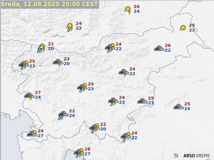 napoved, sreda 12.8.