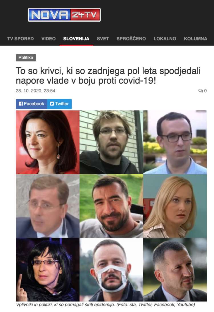 Na Nova24TV je bila objavljena "tiralica" "za nasprotniki vlade, ki naj bi državljane pozivali k množičnim protestom in nenošenju mask. Na družbenem omrežju Twitter jo je delil tudi premier Janez Janša.