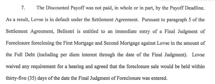 Sodišče na Floridu je že februarja lani ugotovilo, da je "Lovše po sporazumu o poravnavi v bankrotu", saj novemu upniku ni poplačal dolgov.