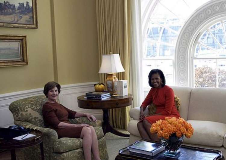 Michelle Obama in Laura Bush.JPG