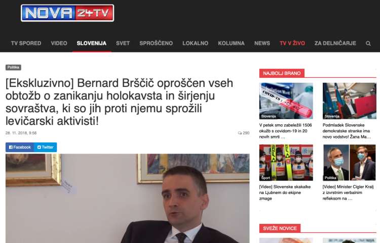 Novico o tem, da so obtožbe zoper Bernarda Brščiča o zanikanju holokavsta in širjenju sovraštva padle na sodišču, so ekskluzivno objavili na Nova24TV.