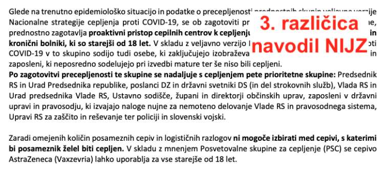 V najnovejši različici priporočil in navodil NIJZ o cepljenju ni več določeno, za koga je namenjeno katero cepivo.