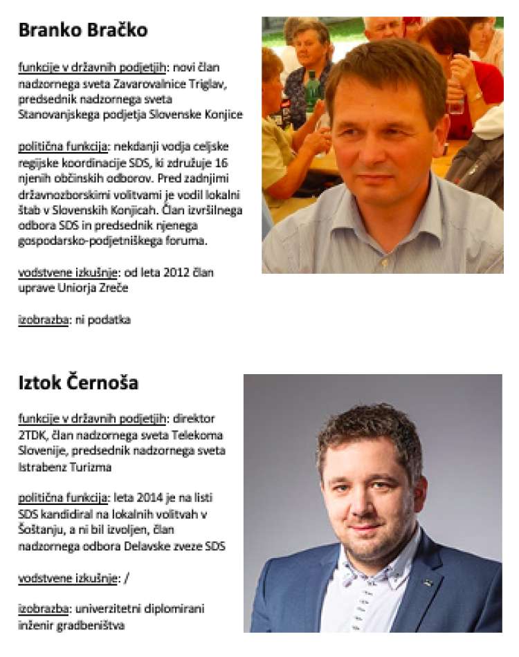 Branko Bračko bo nadzoroval Zavarovalnico Triglav, Iztok Černoša pa Telekom Slovenije in Istrabenz Turizem.