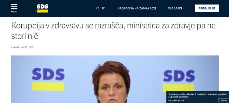 Nekdanja poslanka SDS Jelka Godec je v opoziciji poudarjala, da je v slovenskem zdravstvenem sistemu potrebna ničelna toleranca do korupcije. V tem času je Janša z vplivnima dobaviteljema igral golf na Mavriciju.