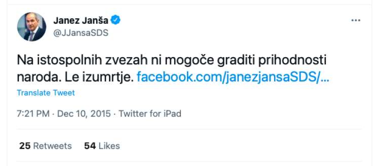 Objava Janeza Janše na družbenem omrežju Twitter z Mavricija. Medtem ko se je v Sloveniji SDS pripravljal na referendum o družinskem zakoniku, je njegov predsednik igral golf.