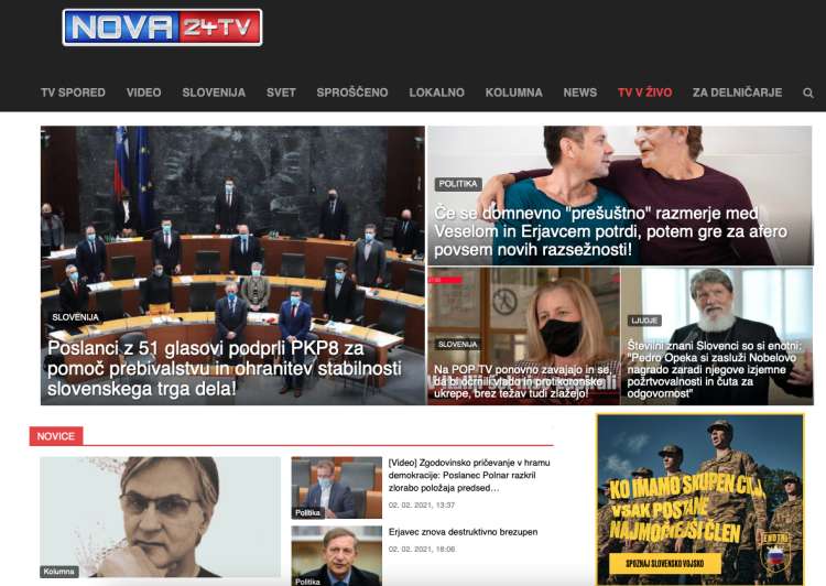 Na Nova24TV je bilo v začetku leta mogoče opaziti tudi oglase Slovenske vojske. Na ministrstvu za obrambo, ki ga vodi Matej Tonin, se branili, da je bila to odločitev oglaševalske agencije.
