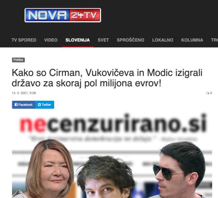 Članke z enako vsebino najdemo tudi na portalu Nova24TV. Njegov direktor je bil Aleš Hojs, dokler ni marca lani prevzel položaja ministra za notranje zadeve v Janševi vladi.