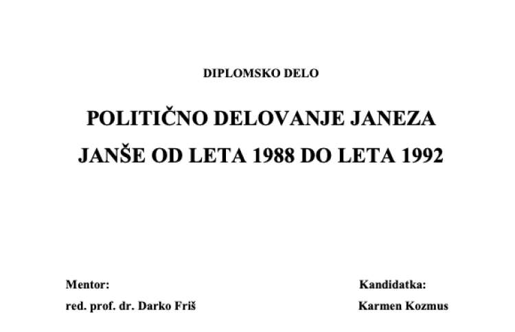 Zajetna diplomska naloga obsega kar 137 strani in nameni presenetljivo malo pozornosti morebitnim dejavnostim Janeza Janše. Bistveno več časa porabi za opisovanje slovenskega osamosvajanja in občasno pljuvanje po njegovih nasprotnikih.