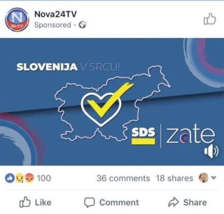 Sponzoriran oglas na Facebooku, ki dokazuje, da so madžarski denar uporabili tudi za predvolilno kampanjo SDS.
