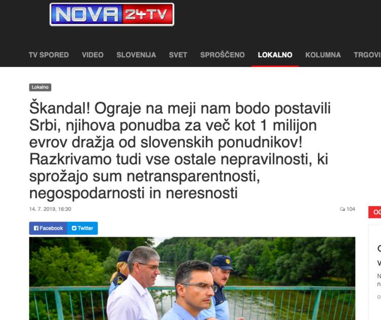 Zmago Srbov na prejšnjem razpisu za postavitev ograje na južni meji so močno kritizirali v medijih SDS. To je bilo v času, ko je bil direktor Nova24TV Aleš Hojs, sedanji minister za notranje zadeve.