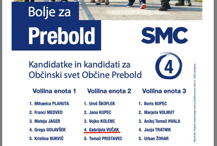 Gabrijela Vučak je bila na lokalnih volitvah leta 2018 kandidatka na listi SMC.