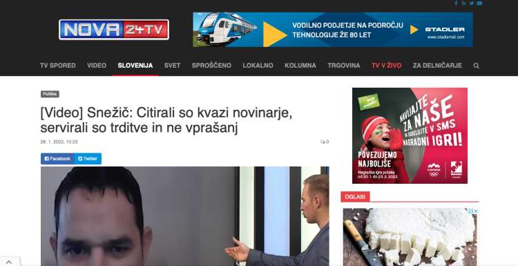 Na spletni strani Nova24TV so se v teh dneh pojavili oglasi Stadlerja.