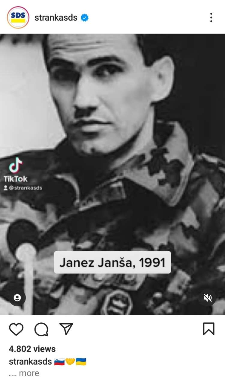 "Heroji ne bežijo," je SDS sporočala prek družbenih omrežij ob fotografijah Janeza Janše iz leta 1991 in Volodimirja Zelenskega.