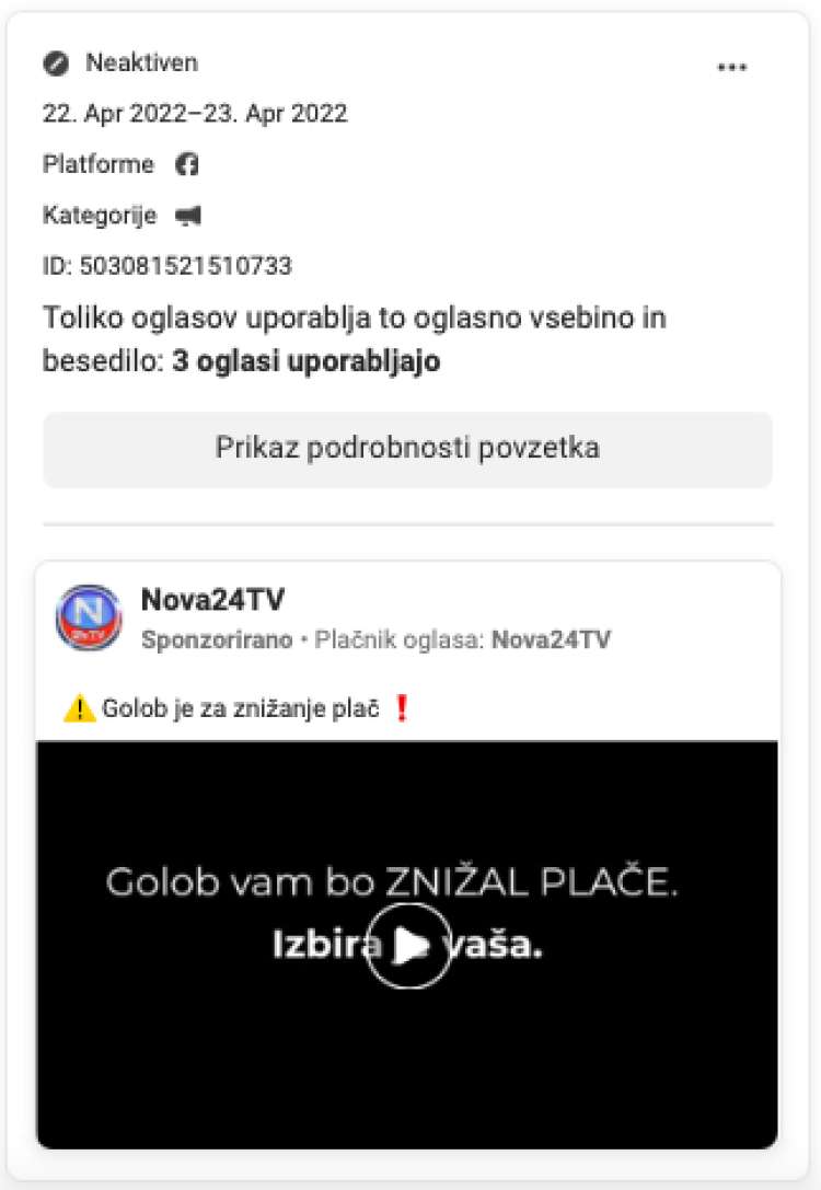 Nova24TV je sponzorirala oglase za blatenje Roberta Goloba.