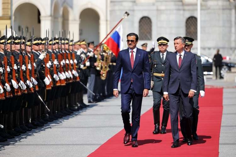 Katarski emir Tamim bin Hamad bin Kalifa Al Tani in predsednik republike Borut Pahor.