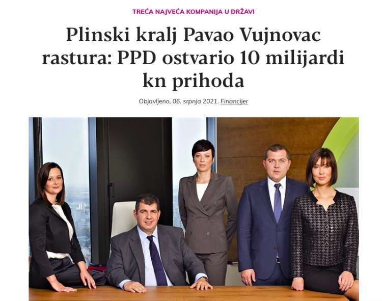 Podjetje Prvo plinarsko društvo (PPD) je hrvaški partner ruskega Gazproma. Lastnik in direktor PPD je Pavao Vujnovac (drugi z leve).