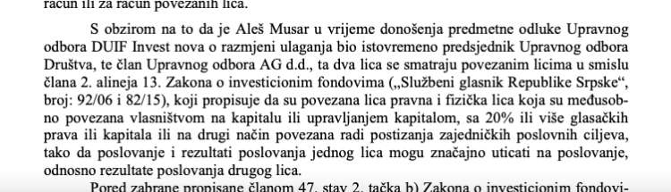 Bosanski regulator je pri poslovanju mreže, ki so jo obvladovali Aleš Musar, Marko Konič in Rok Habinc, ugotovil kršitev zakona. Med različnimi družbami, ki so jih obvladovali, so preprodajali finančne naložbe, česar ne bi smeli.