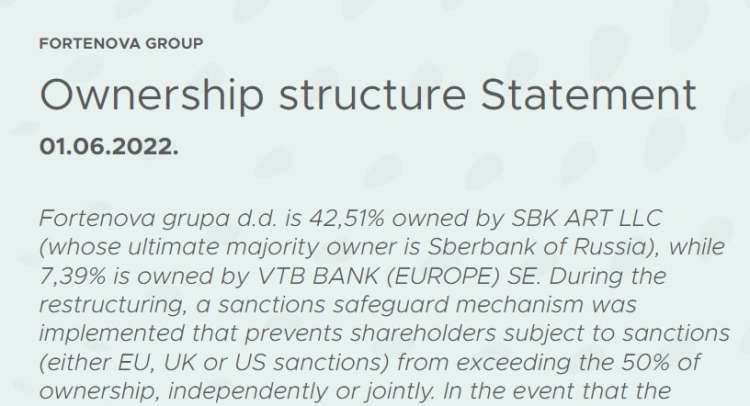 V začetku junija letos, ko so evropske države uvajale sankcije proti Rusiji, so iz Fortenove sporočili, da lastnik 42,4 odstotka delnic ni Sberbank, ampak rusko podjetje SBK Art. Pri tem so posredno razkrili, da ima to podjetje tudi druge solastnike.