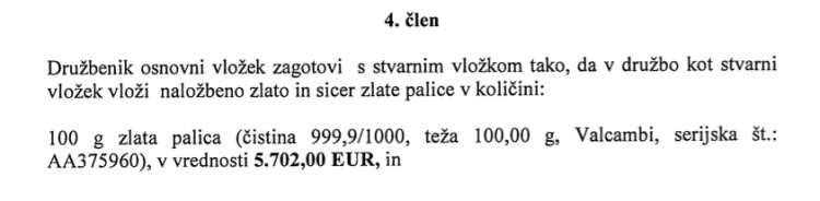 Več ruskih državljanov, ki so v Sloveniji ustanovili podjetje, je v njihov kapital namesto denarja vložilo zlate palice.