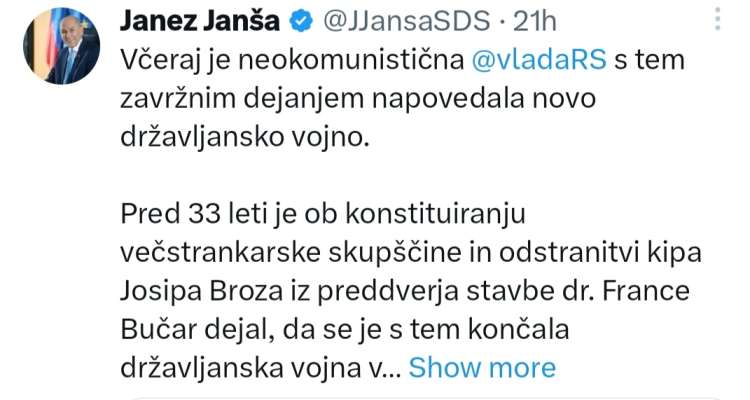 To je po ukinitvi praznika tvitnil Janša.