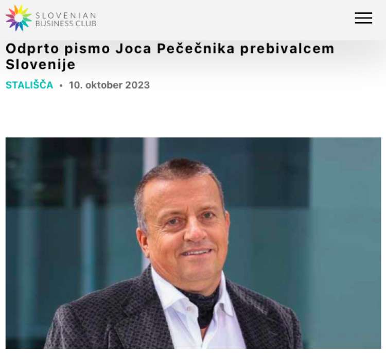 V odprtem pismu je Joc Pečečnik prebivalce Slovenije posvaril, da se vračamo v 80. leta prejšnjega stoletja, v čas Jugoslavije, kjer je bila središče sveta država. Vsi drugi, predvsem podjetniki, pa so sovražniki.