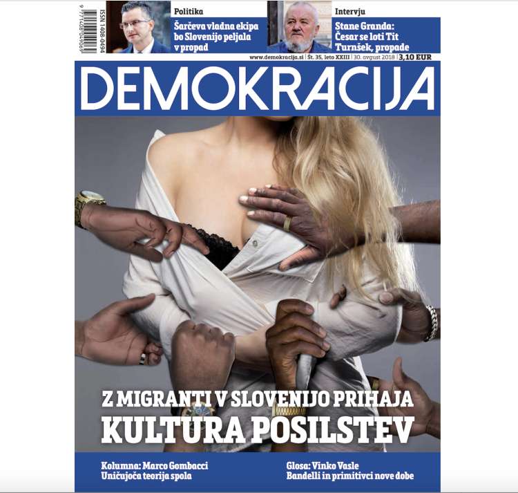 Rasistična naslovnica strankarskega glasila SDS iz leta 2018.