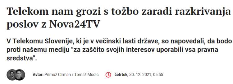 Telekom nam je po objavi člankov o spornih poslih z Nova24TV grozil s tožbo.