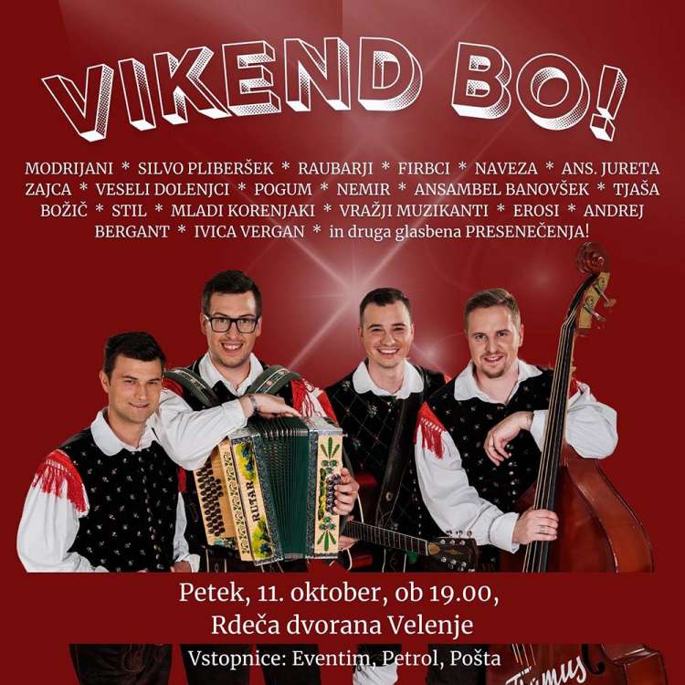 Ansambel Vikend vabi na koncert.