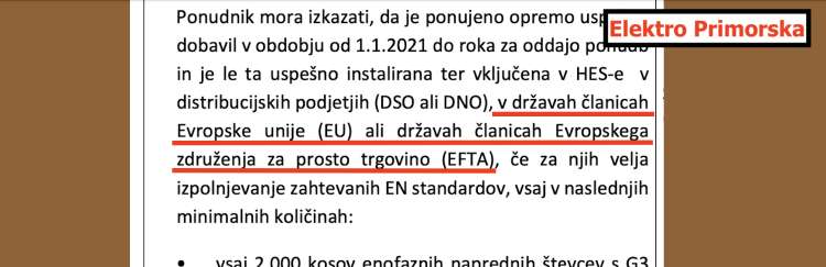 V istem času so v Elektru Primorska izvedli razpis za nakup električnih števcev. Sodelovali so lahko samo ponudniki s števci, ki so bili dobavljeni v države EU ali članice združenja EFTA.