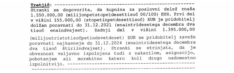 pogodba kupnina
