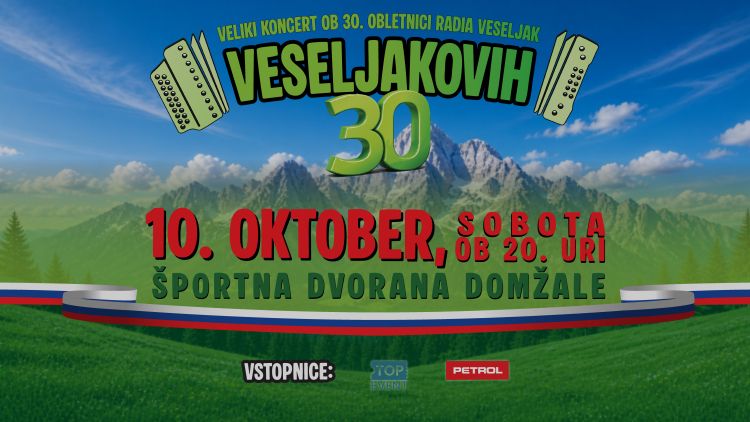 Radio Veseljak letos praznuje 30 let. Del praznovanja bo tudi koncert v Domžalah.