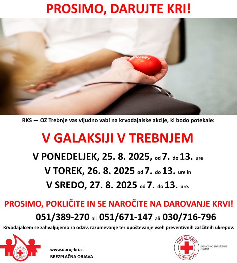 KA TREBNJE GALAKSIJA pon to srd 25 26 in 27 avgust 2025 NAJAVA