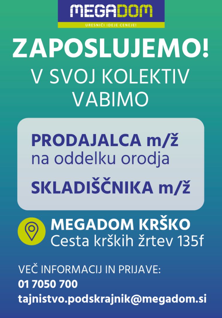 Megadom vabi nove sodelavce v Krškem