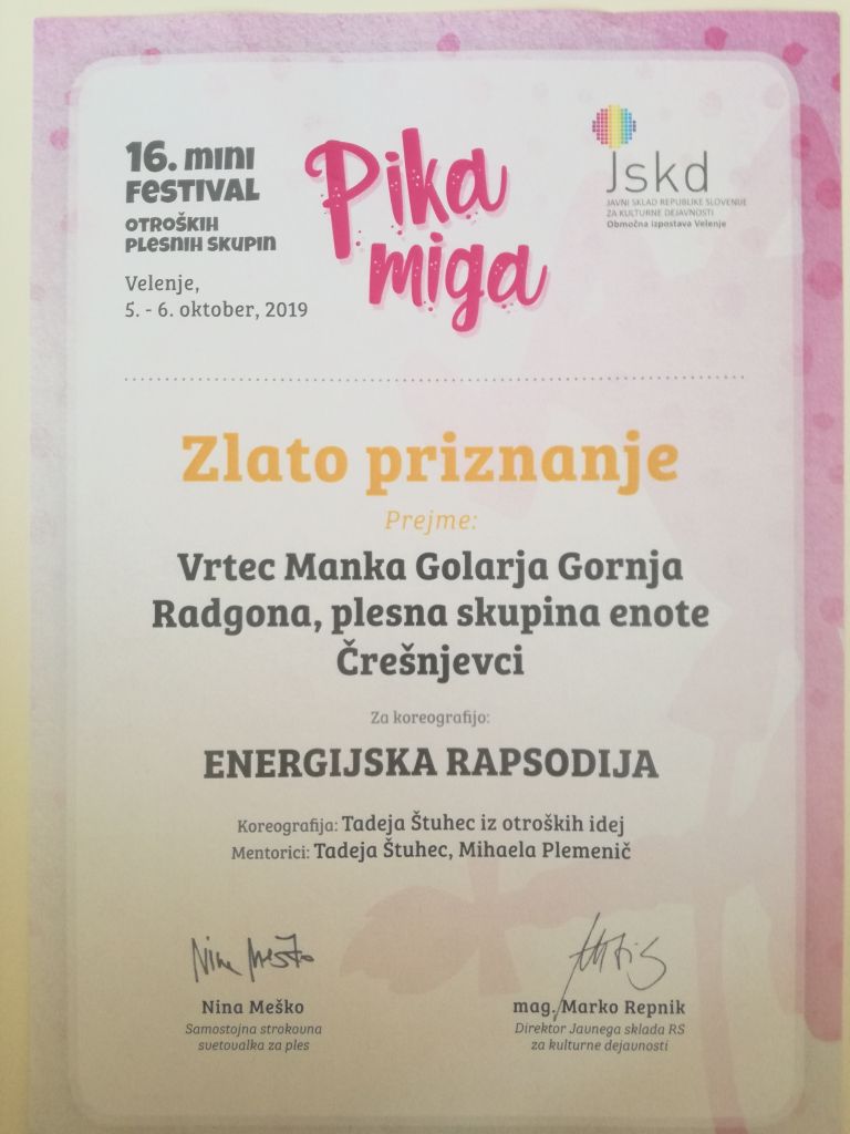 Pika miga festiva, Velenje, vrtec Manka Golarja