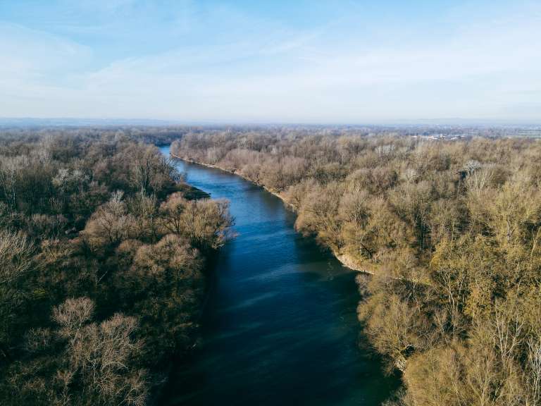 reka-mura, mura, struga, širitev, nasip, kanal, reka, dron, zrak, panorama, prekmurje, pomurje