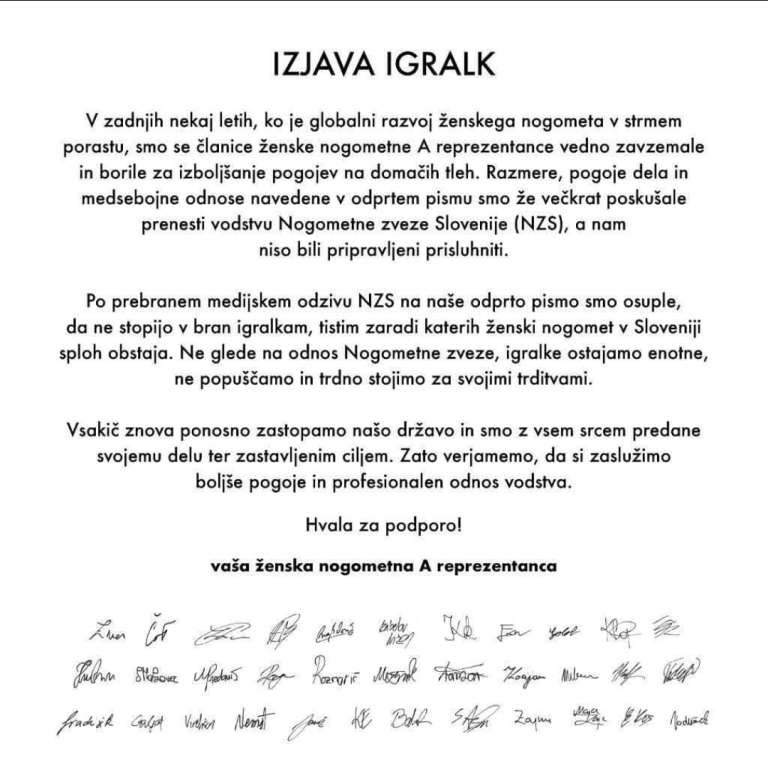 izjava igralk, nogomet