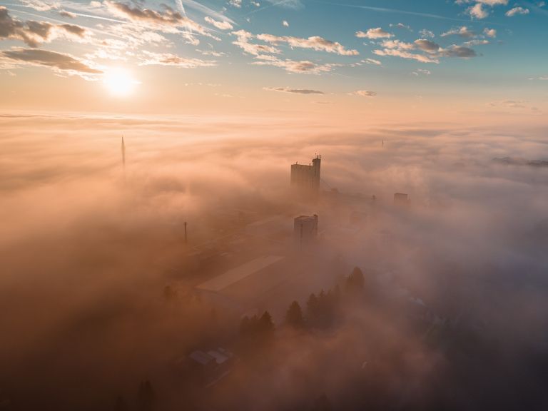 simbolična, nebo, megla, dron, murska-sobota, sončni-zahod, sonce, oblaki