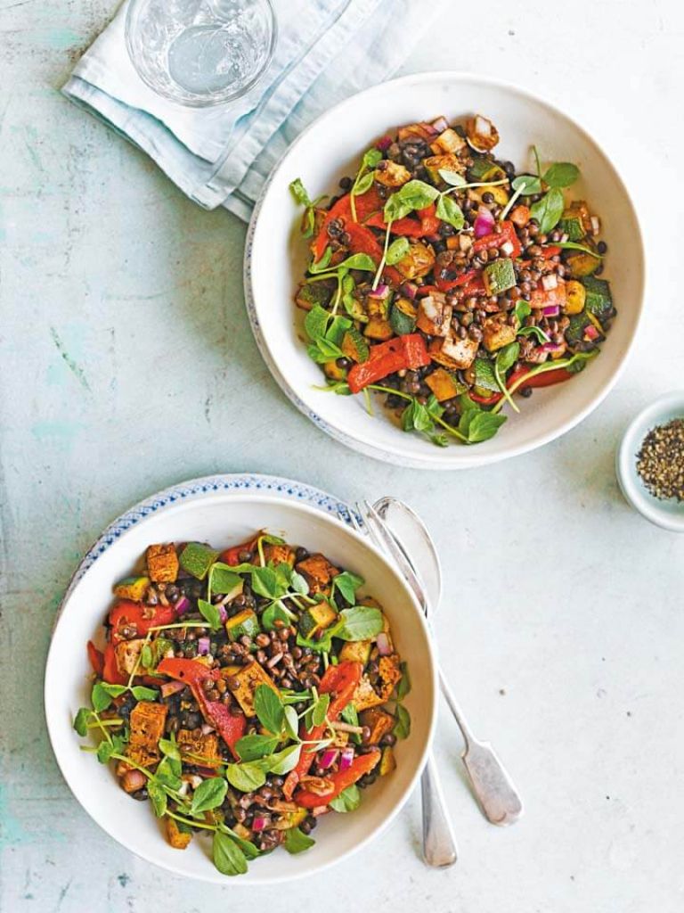 Puy lentils with smoked tofu