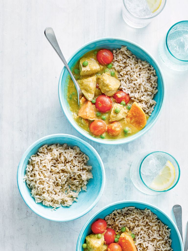 chicken, sweet potato and pea curry