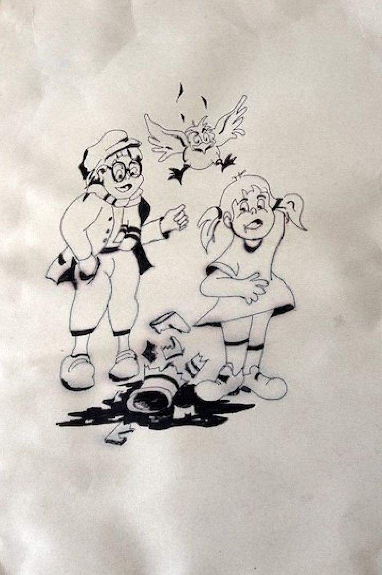 Vovkove ilustracije za pravljico Marjete Dajčman Rogelj, z naslovom Kadar mamice ni doma, 1984..jpg