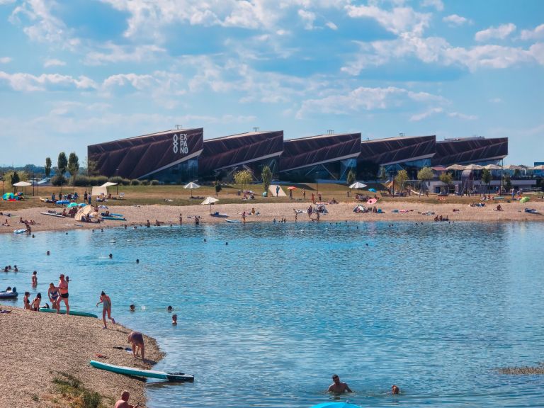 simbolična, poletje, expano, kopanje, kamenšnica, plaža, soboško-jezero