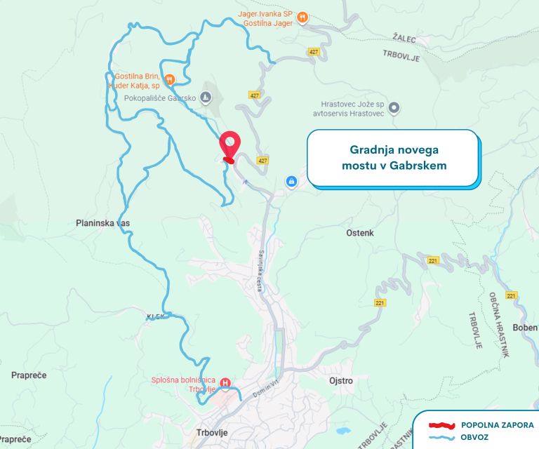 Zemljevid zapora ceste