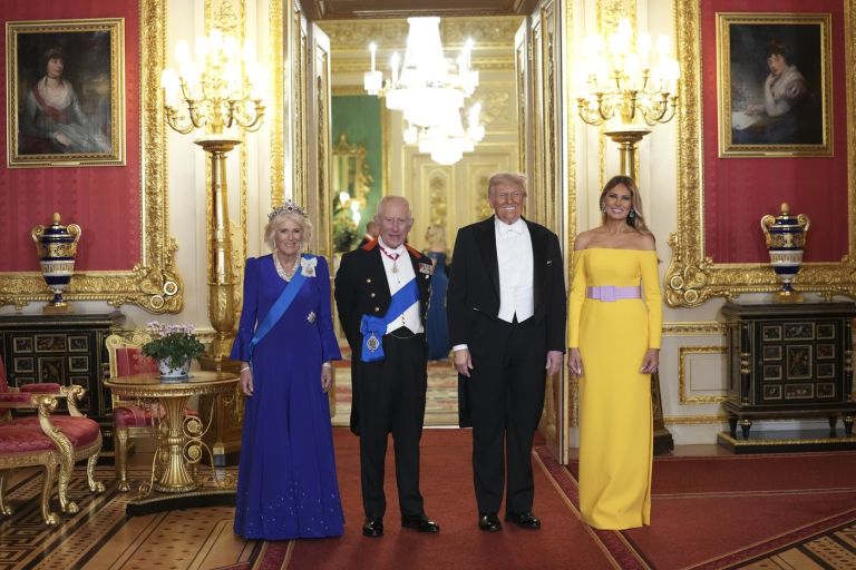 Kraljica Camilla, kralj Karel III., Donald Trump in Melania Trump