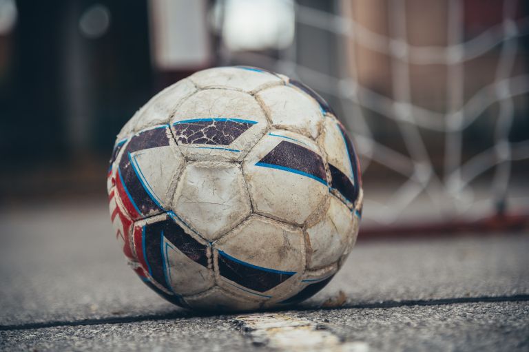 simbolična, nogomet, nogometno-igrišče, prazno, zapuščeno, žoga, igra, gol
