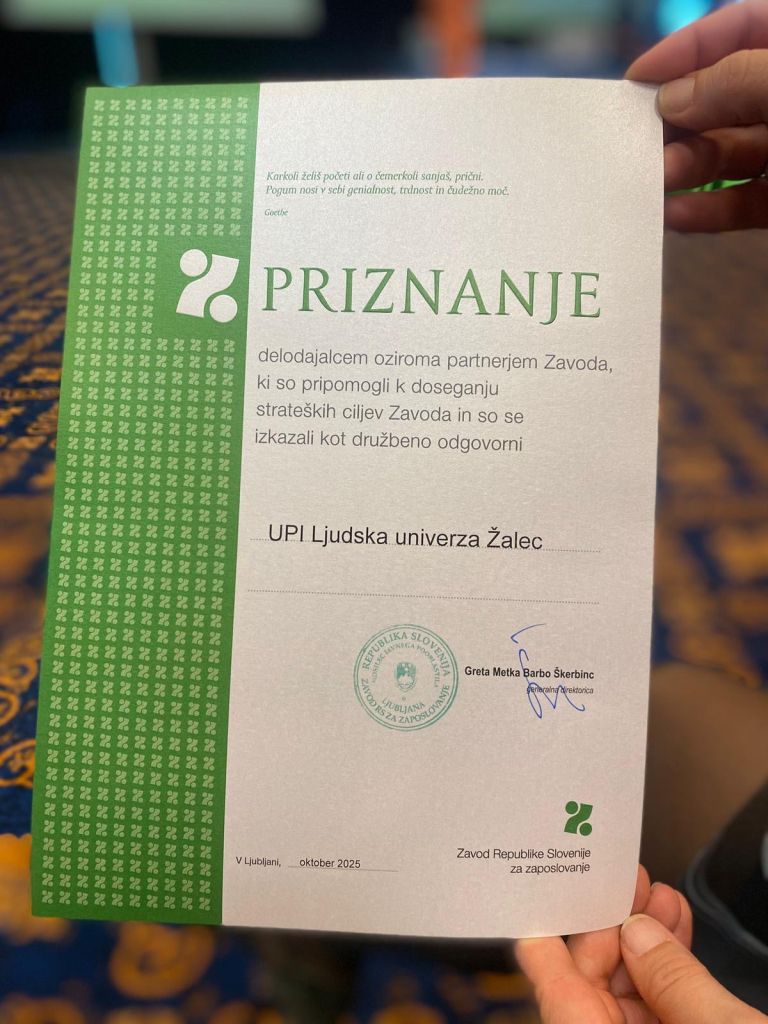 upi-ljudska-univerza-zalec, dan-zavoda-za-zaposlovanje, zavod-rs-za-zaposlovanje, priznanje