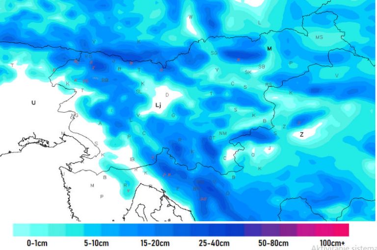 Napoved novozapadlega snega Neurje.si