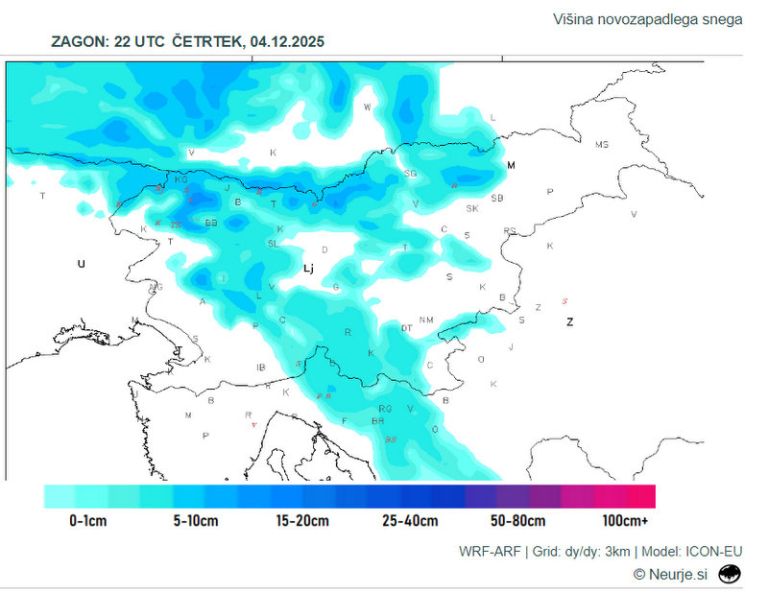 Napoved novozapadlega snega - Neurje